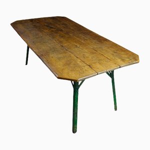 Industrial Table with Antique Wooden Sheet & Iron Machine Legs