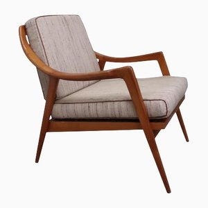 Scandinavian Wood and Fabric Armchair, 1960s