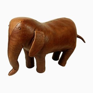Vintage Brown Leather Elephant Footstool by Dimitri Omersa for Abercrombie & Fitch