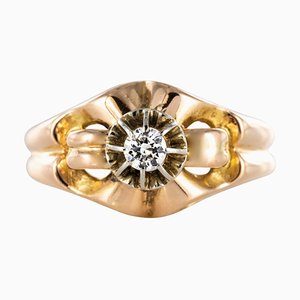 French Diamond 18 Karat Yellow Gold Ring, 1950s