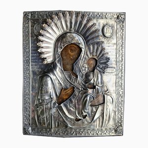 Juego de imagen analógica de la Madre de Dios, Ternura, 1827, Marco en relieve de plata, Rusia, Moscú