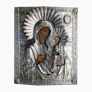 Juego de imagen analógica de la Madre de Dios, Ternura, 1827, Marco en relieve de plata, Rusia, Moscú