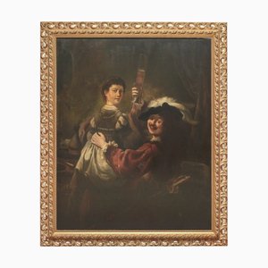 Nach Rembrandt Harmenszoon van Rijn, Prodigal Son in Tavern, 19. Jh., Öl auf Leinwand, Gerahmt