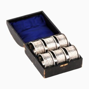 Juego de anillos para servilletas ingleses de plata con estuche original