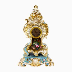 Horloge en Porcelaine sur Piédestal Néo-Rococo