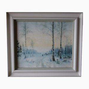 Balunin Mikhail Abramovich, Winter in the Village, Russie, Fin du 19ème siècle, Aquarelle sur Papier, Encadré
