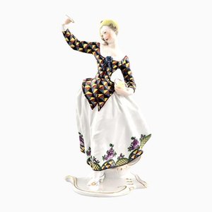 Porcelain Columbine with a Saucer Figurine from Nymphenburg, Germany, Early 20th Century