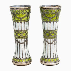 Gilded Silver and Guilloché Enamel Bud Vases, Early 20th Century, Set of 2
