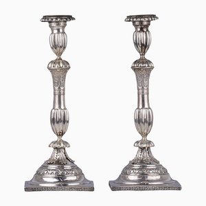Slender Silver Candlesticks, Russia, 19th Century, Set of 2