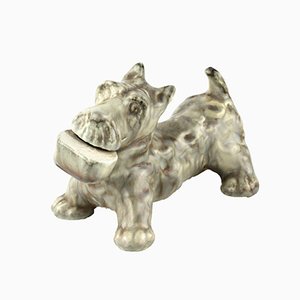 Faience Scotch Terrier Figurine from Kuznetsov Factory, Russia