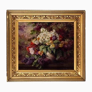 Max Theodor Straßenbach, Bouquet of Spring Flowers, 19th-Century, Oil on Canvas, Framed