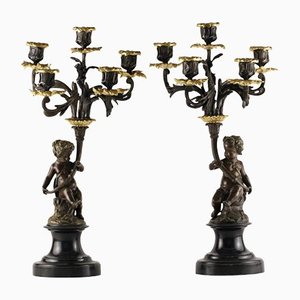 Candelabros de bronce, siglo XIX. Juego de 2