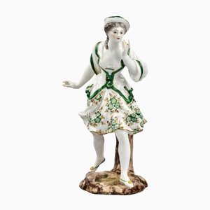 19th Century Porcelain Lady in Green Figurine from Samson, France