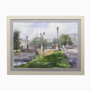 A.Neberekutin, Riga Bridge, 2015, Watercolor, Framed