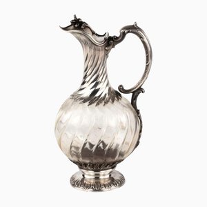 French Wine Jug in Glass and Silver