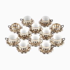 Porcelain Coffee Set in Silver, 1920s, Set of 34