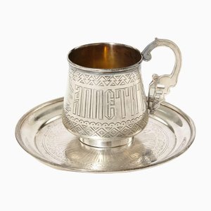Russian Silver Cup and Saucer, Set of 2