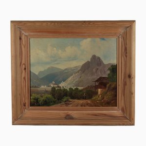 Alpine Landscape, 19th Century, Oil on Canvas, Framed
