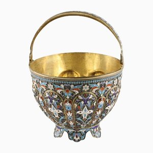 Azucarero de plata decorado con esmalte cloisonné