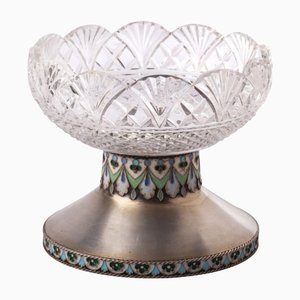 Bonbonvase aus Kristallglas & Silber von Ovchinnikov