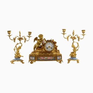 Horloge de Cheminée Allégories de la Peinture en Bronze Doré, Début 20ème Siècle