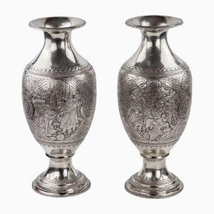 Middle Eastern Amphora-Shaped Silver Vases, Set of 2