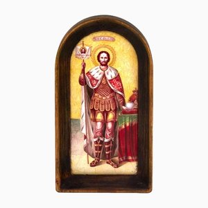 Icona del Santo Beato Principe Alexander Nevsky su porcellana