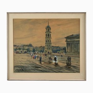 Jānis Brekte, Vilnius, 1980, Watercolor, Framed