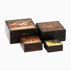 Painted Wooden Boxes, Set of 4