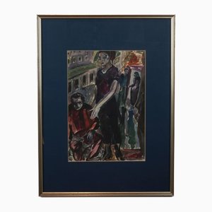 A. Zardinsh, Scene on the Street, 1935-1937, Watercolor and Gouache, Framed