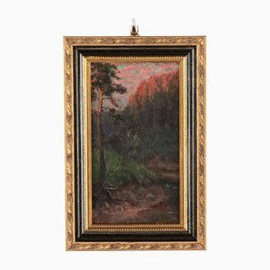 Sunset Landscape on the River, 20th Century, Oil on Canvas, Framed