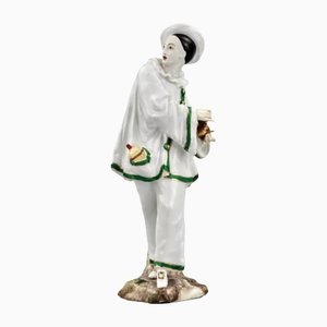 Figura de Pierrot alemana de porcelana, siglo XIX