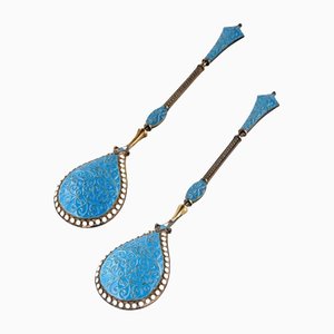 Silver Spoons with Enamel, Set of 2
