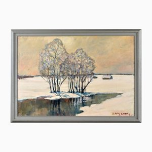 Alexander Ivanovich Misurev, Winter Landscape, Late 20th Century, Oil on Cardboard, Framed