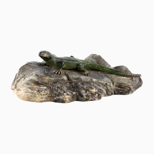 Miniature Bronze Lizard on a Stone