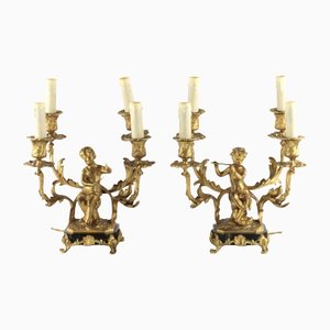 Lampe en Bronze Doré avec Cupids Jouant de la Musique, Set de 2