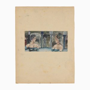 A. Zardinsh, Two Young Ladies. A Meeting, 1948, Técnica mixta, Enmarcado