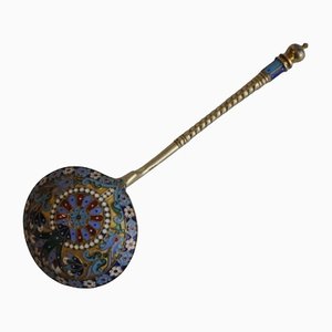 19th Century Antique Silver Jam Spoon with Cloisonne Enamel from P.A. Ovchinnikovs Factory