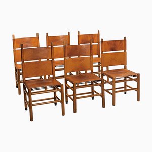 Sedie da pranzo Mid-Century moderne in pelle di Afra & Tobia Scarpa per B&b Italia / C&b Italia, Italia, anni '70, set di 6