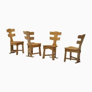 Mid-Century Modern Rustic Craftsmanship Brutalist Oak Dining Chairs, 1960s, Set of 6