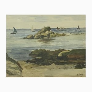 Mélanie Fain, Seaside, 1955, Aquarell auf Papier, gerahmt