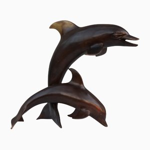 Große Bronze Figur spielende Delfin Statue, 2er Set