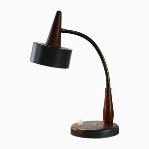Dänisches Design Tischlampe aus schwarzem Metall & Teakholz