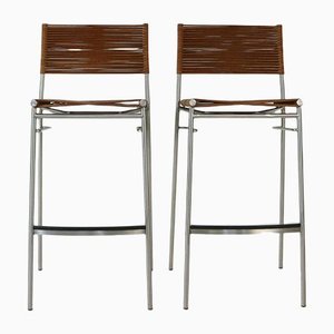 High Leather Bar Chairs by Tito Agnoli for Pierantonio Bonacina, Set of 2