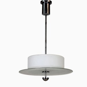 Bauhaus Style Chrome & Glass Pendant Lamp Chandelier, 1940s