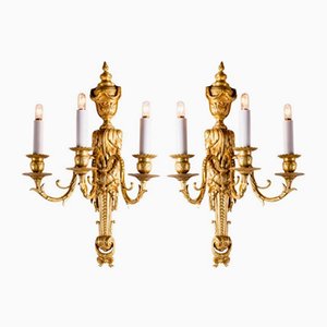 Antike goldene Wandlampen aus Bronze, 2er Set