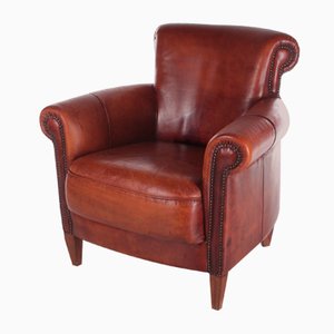 Vintage Sheepskin Armchair with a Brown Patina