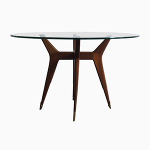 Italian Round Dining Table with Glass Top, 1950s