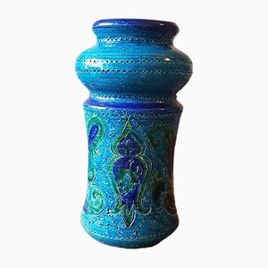 Vase in Rimini Blu Glazed Ceramic by Aldo Londi for Bitossi, 1970s