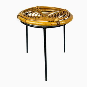 Vintage Bamboo Metal Stool, Italy, 1950s